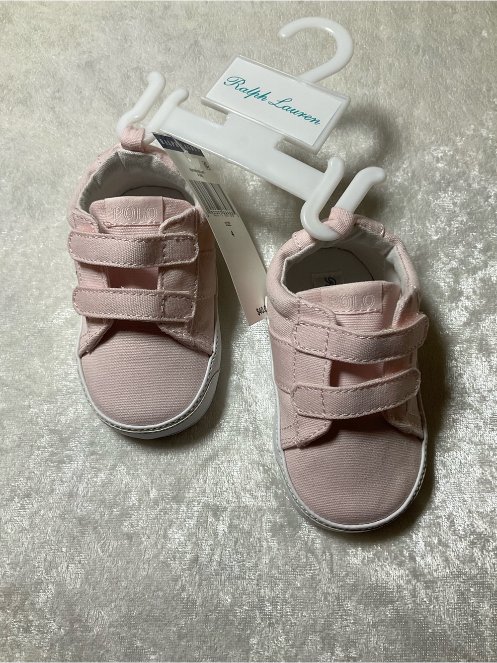 Ralph Lauren Baby Pink Canvas Double-Velcro Sneakers